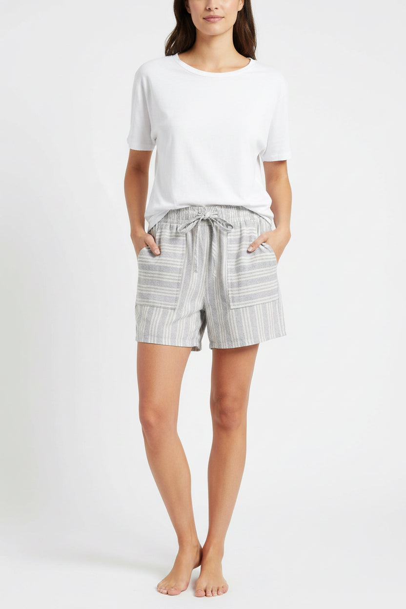 Woven Striped Short Pants with Pockets