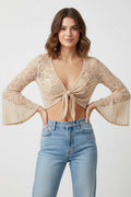 Bell Sleeve Tie Front Lace Cardigan