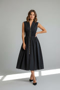 Claudia Ocean Midnight Black Zip-Front Sleeveless Midi Dress