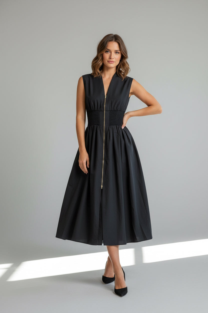 C4339 Front Zipper Sleeveless Dress