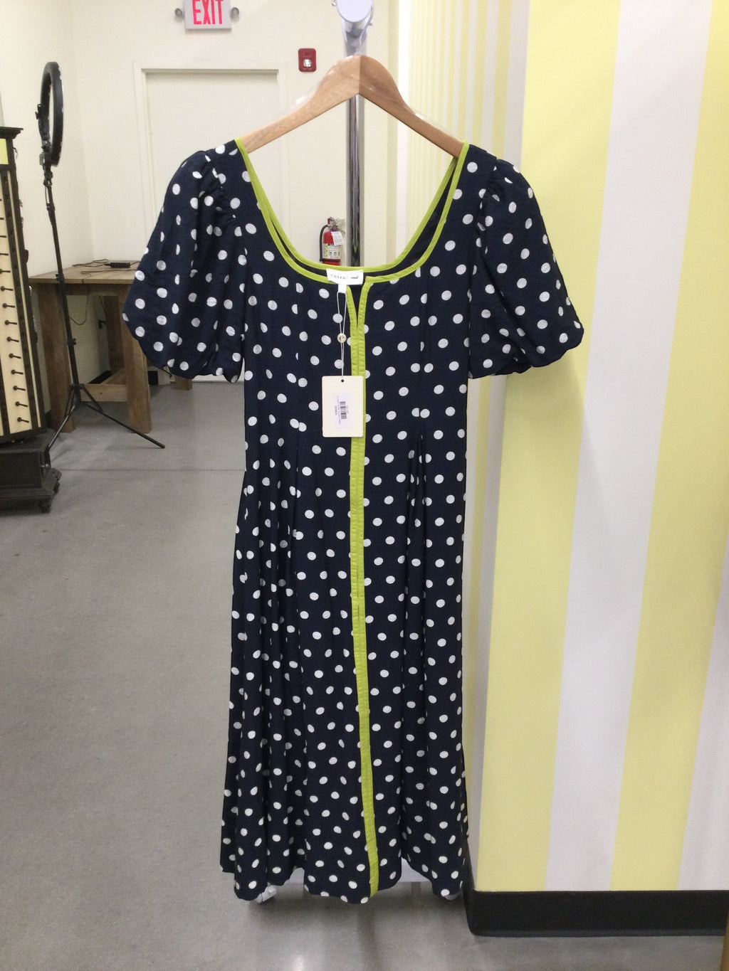 Navy Blue Polka Dot Midi Dress