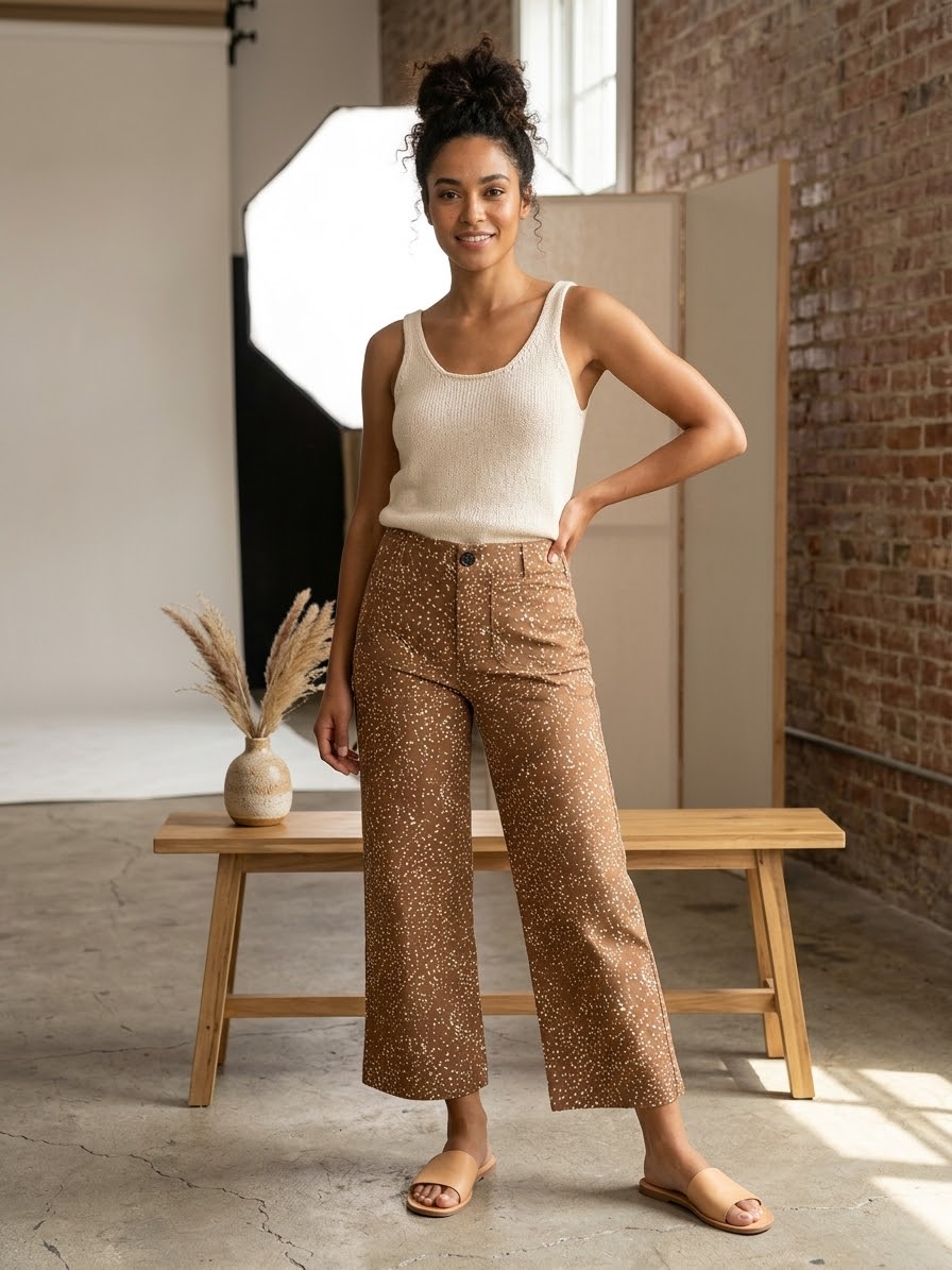 Speckled Print Cropped Wide Leg Pants