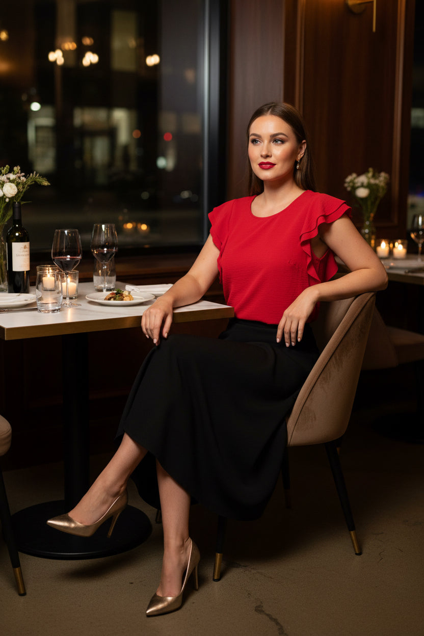 Scarlet Statement Ruffle Top