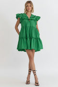Kelly Green Charm Ruffle Tiered Mini Dress