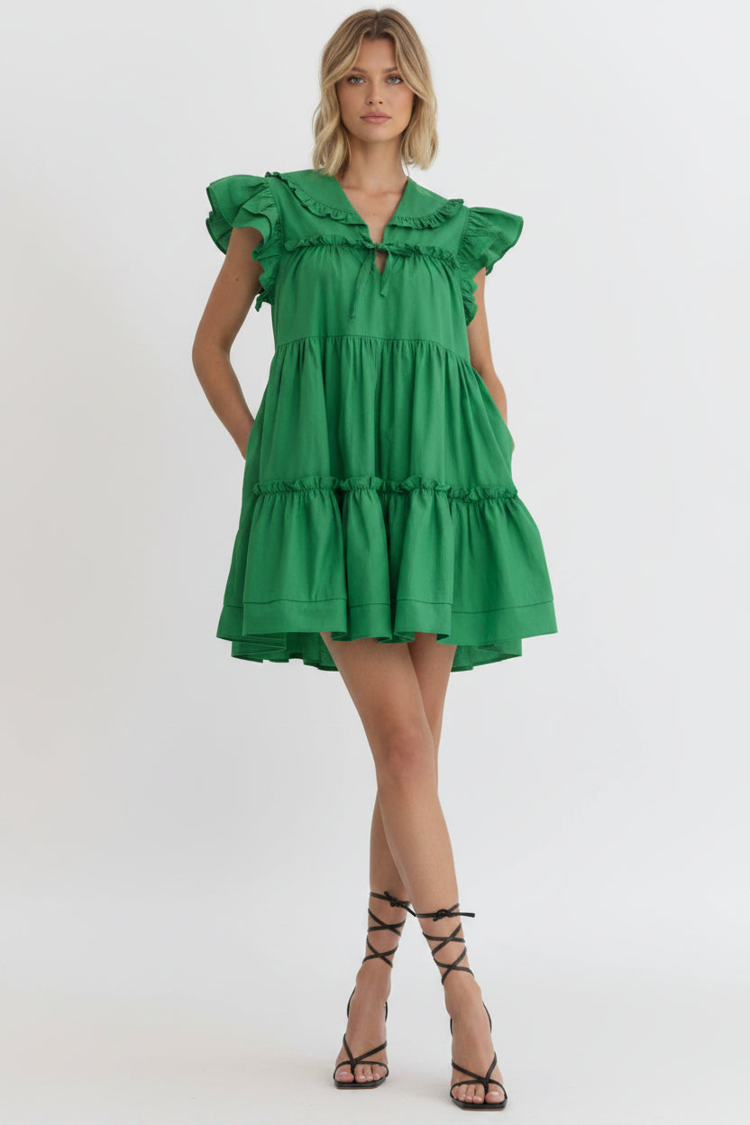 Kelly Green Charm Ruffle Tiered Mini Dress
