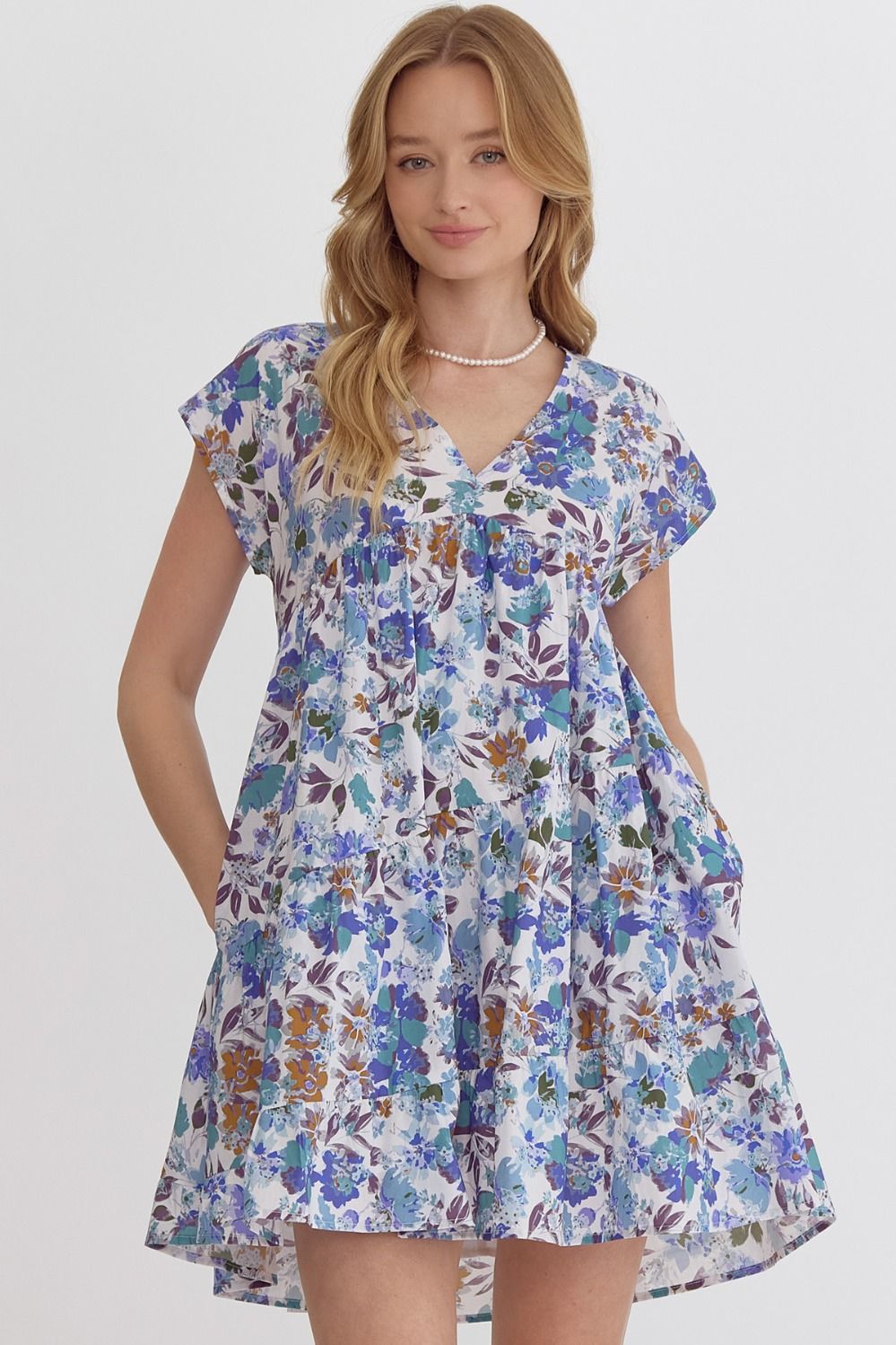 Blue Blossom Tiered Babydoll Dress