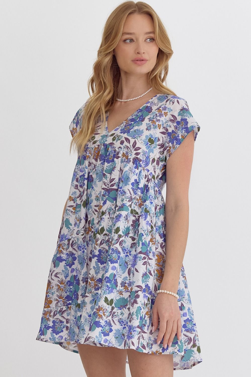Blue Blossom Tiered Babydoll Dress