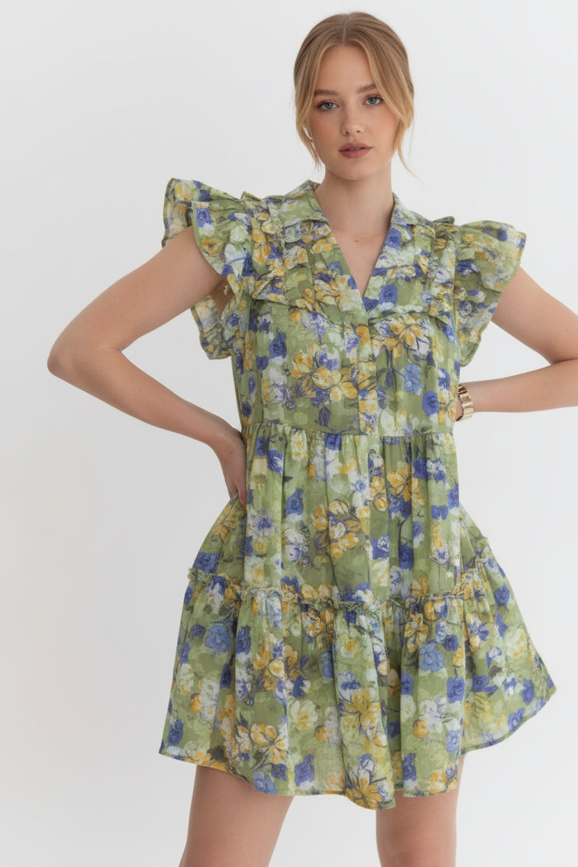 Garden Breeze Tiered Mini Dress - Lime Green