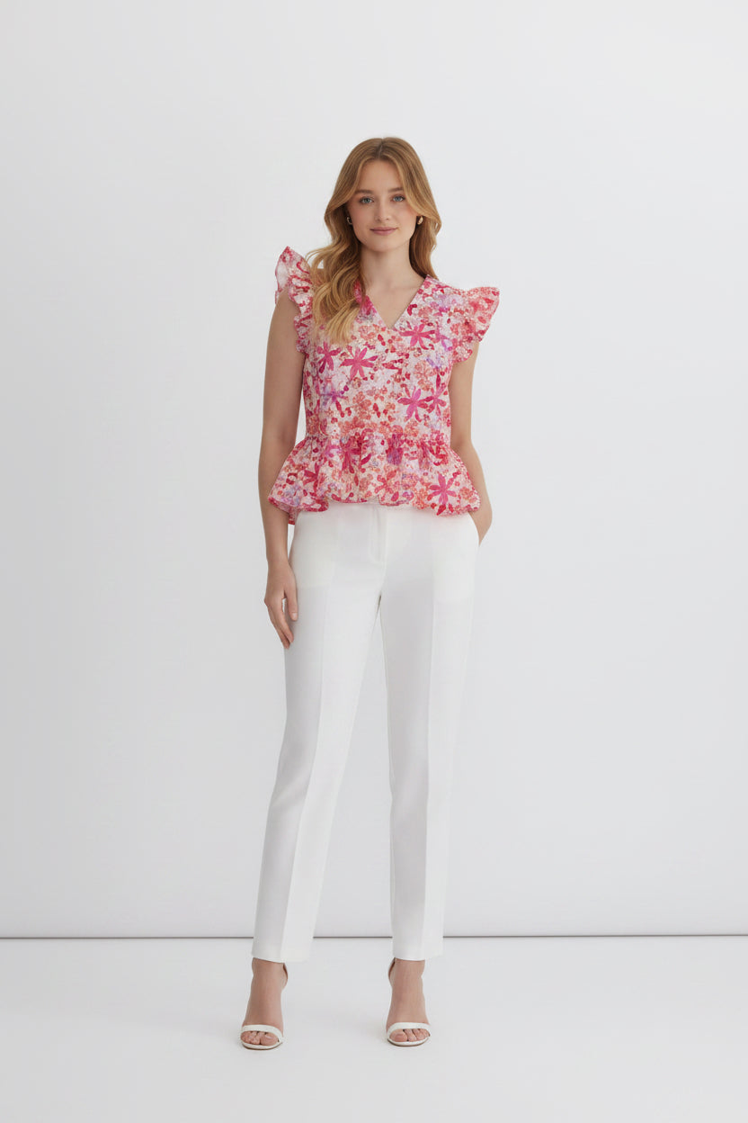 Blush Garden Ruffle Peplum Top