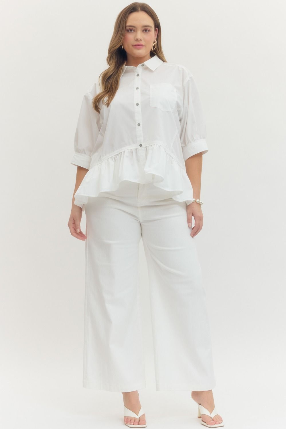 Chic Ruffle Hem Button-Up Blouse (Plus)