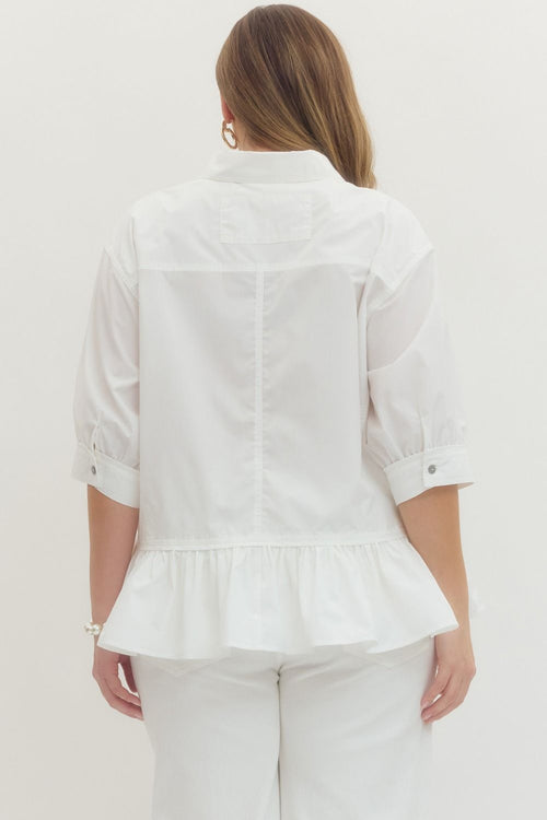 Chic Ruffle Hem Button-Up Blouse (Plus)