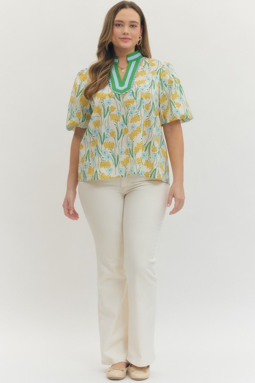Blooming Garden Contrast Trim Top (Plus)
