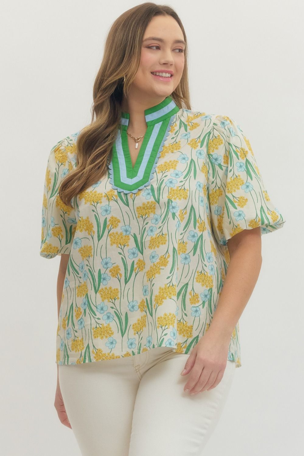 Blooming Garden Contrast Trim Top (Plus)