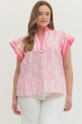 Pink Pop Scallop Trim Statement Top (Plus)