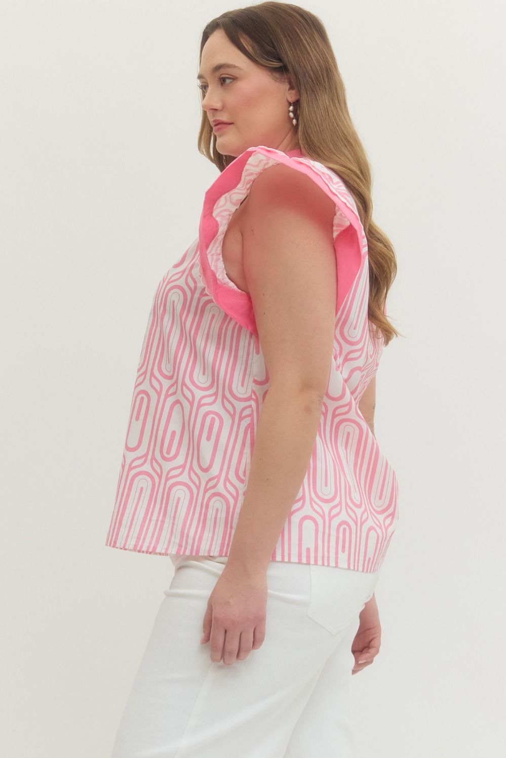 Pink Pop Scallop Trim Statement Top (Plus)