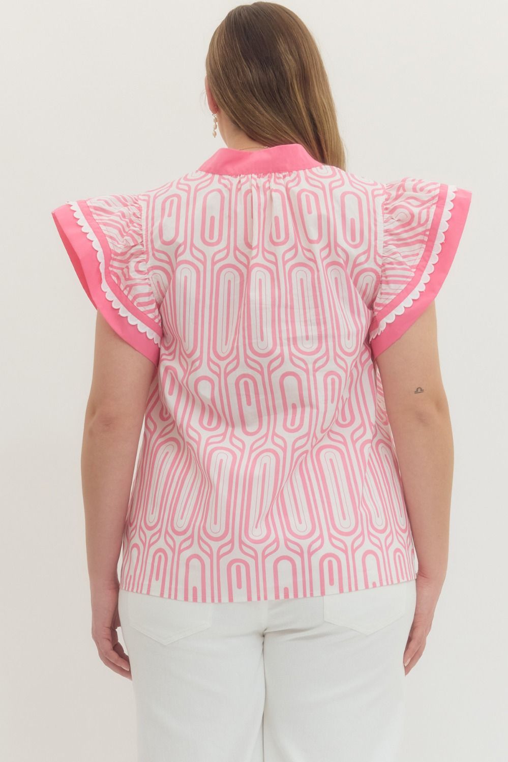 Pink Pop Scallop Trim Statement Top (Plus)