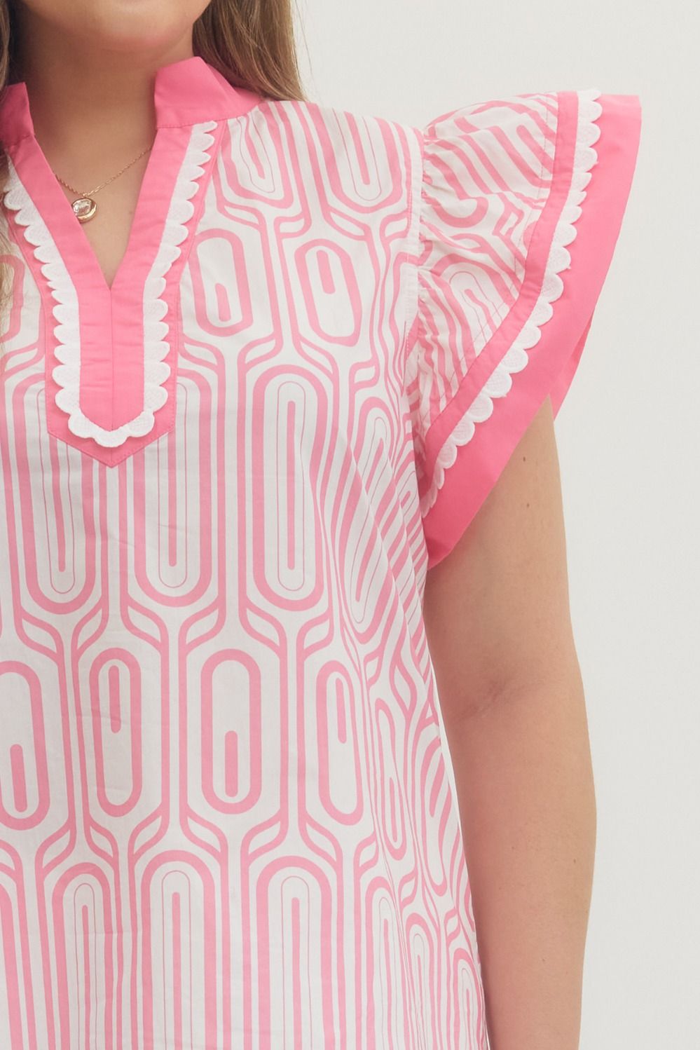 Pink Pop Scallop Trim Statement Top (Plus)