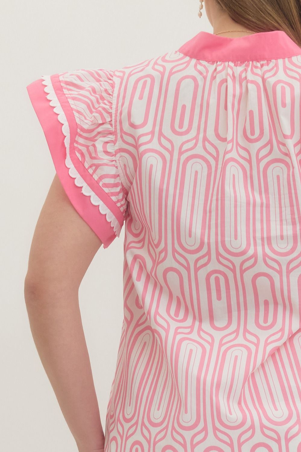 Pink Pop Scallop Trim Statement Top (Plus)