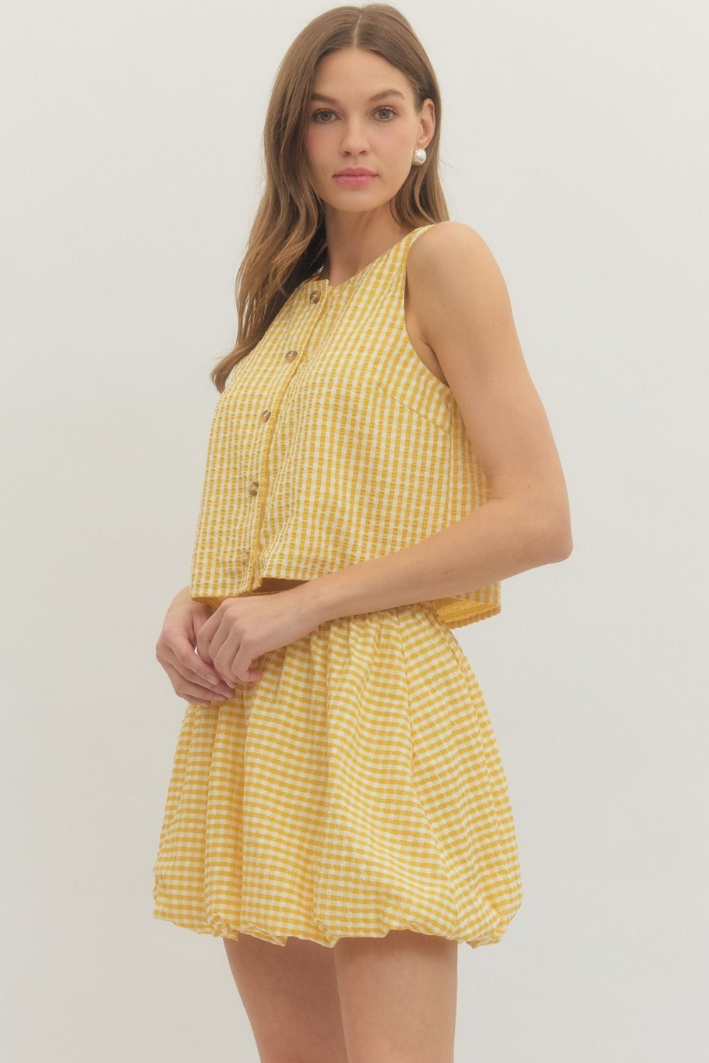 Sunny Days Gingham Button Top