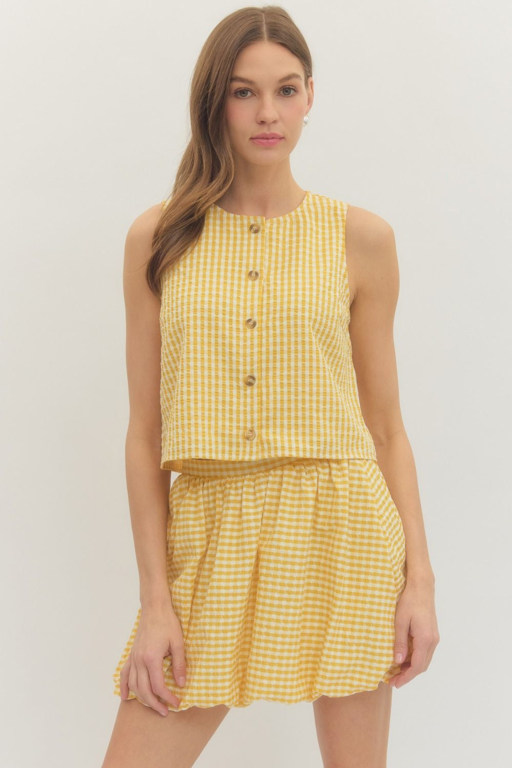 Sunny Days Gingham Button Top
