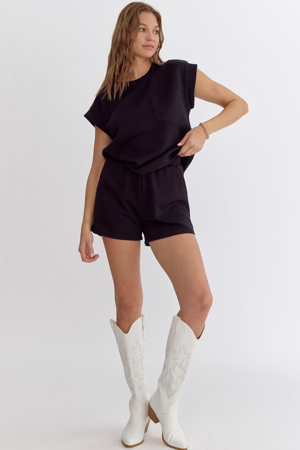 Midnight Luxe Textured Shorts – Black