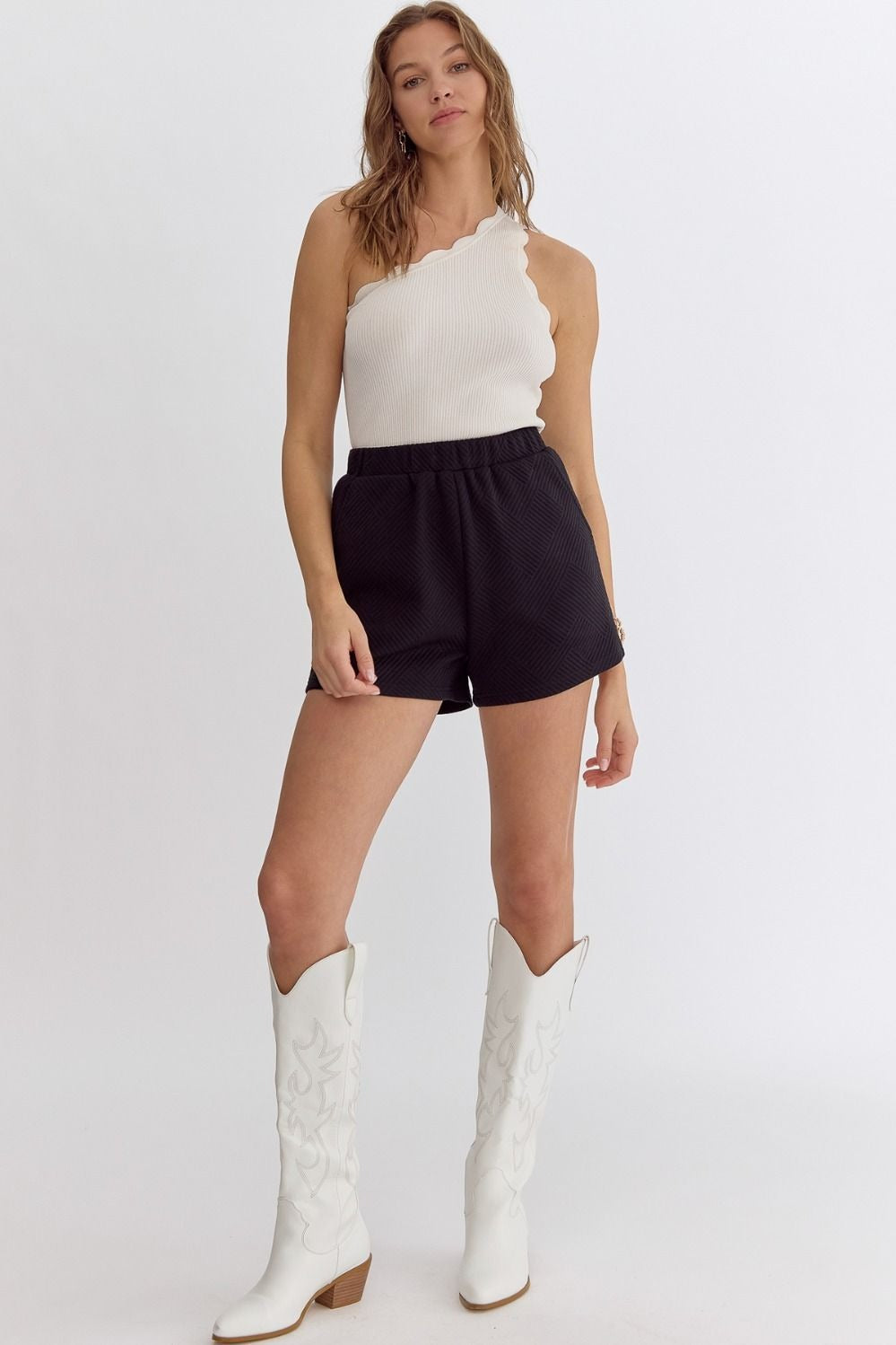 Midnight Luxe Textured Shorts – Black
