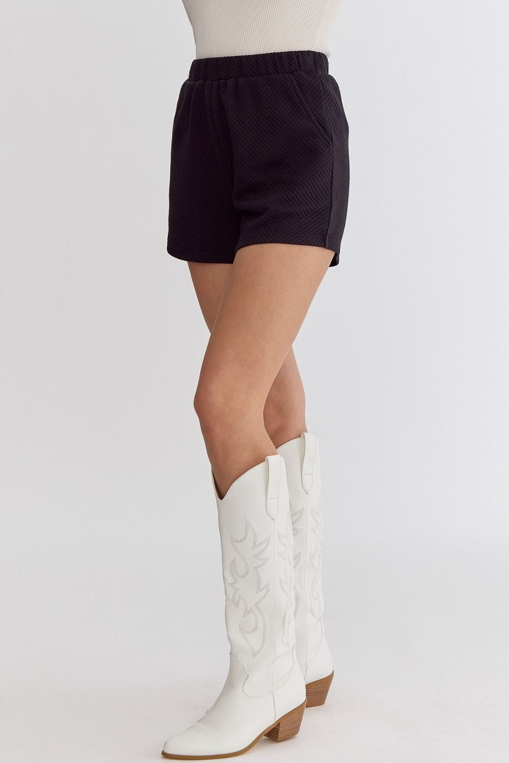 Midnight Luxe Textured Shorts – Black