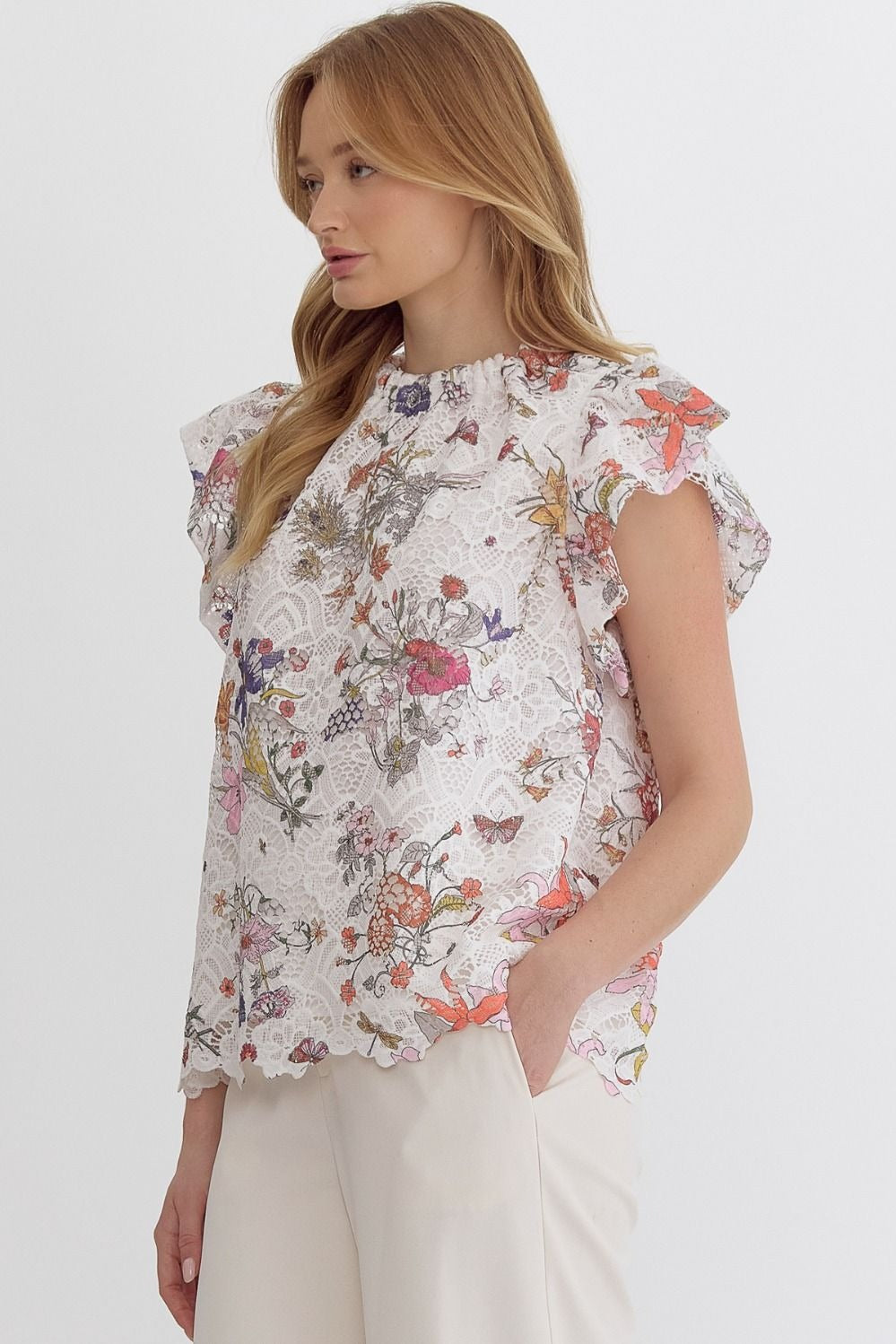 Floral Lace Elegance Blouse – Ivory Multi