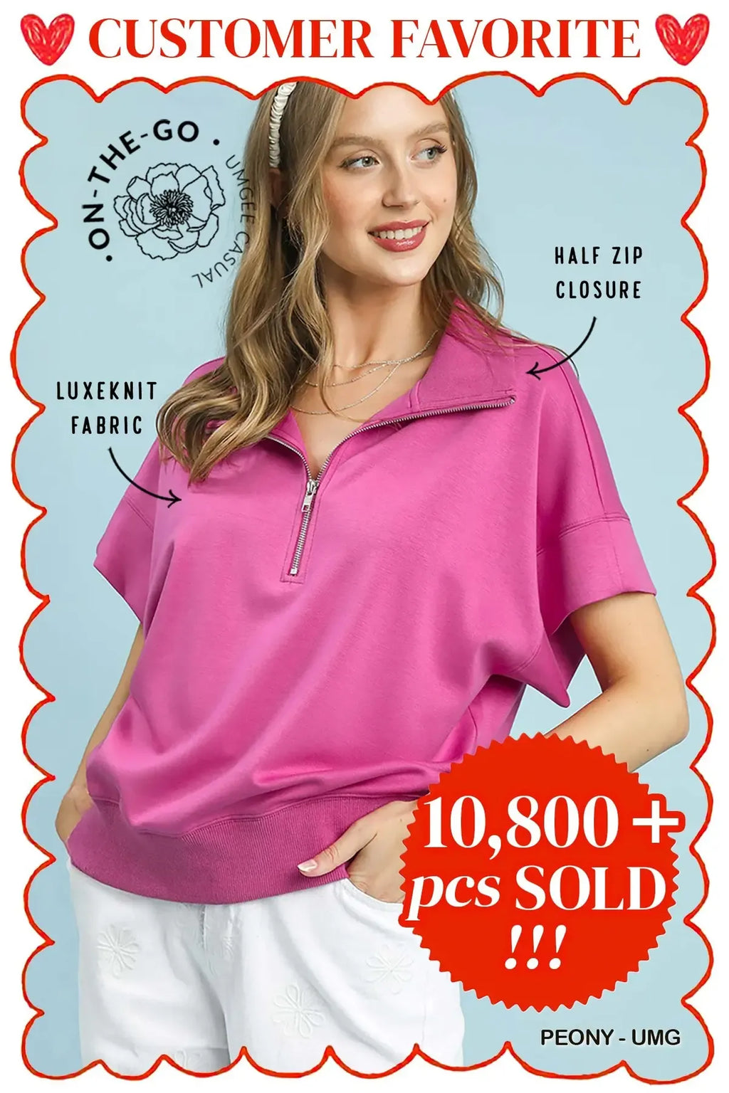 Peony Luxe Half-Zip Relaxed Top