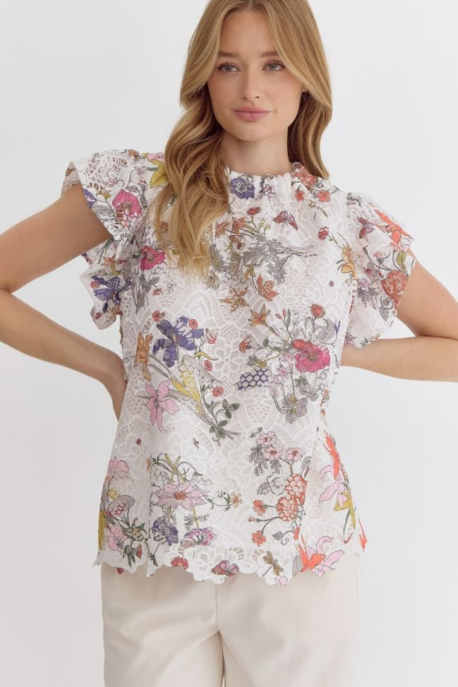 Floral Lace Elegance Blouse – Ivory Multi